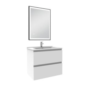 Meuble Salle de Bain 60cm Blanc simple vasque et miroir lumineux 3 couleurs et dimmable