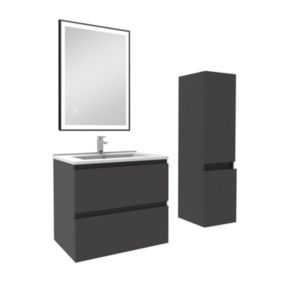 Meuble salle de Bain 60cm simple vasque avec colonne et miroir 3 couleurs Anthracite