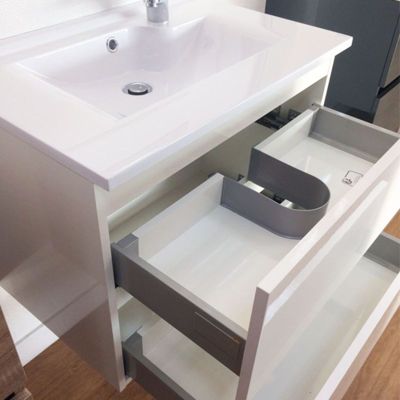 Meuble salle de bain 70 cm ROSALY avec plan vasque et miroir Elégance ht80- Blanc- Plan vasque en Résine