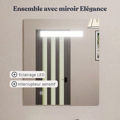 Meuble salle de bain 70 cm ROSALY avec plan vasque et miroir Elégance ht80- Blanc- Plan vasque en Résine