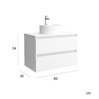 Meuble salle de bain - 80 cm - Avec vasque à poser - Blanc mat - A suspendre - KARAIB