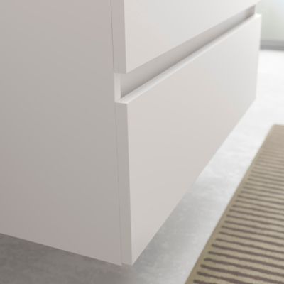 Meuble salle de bain - 80 cm - Avec vasque à poser - Blanc mat - A suspendre - KARAIB