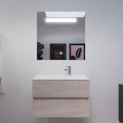 Meuble salle de bain 80 cm ROSALY avec plan vasque et miroir Elégance ht80- Bois- Plan vasque en Résine