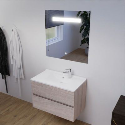 Meuble salle de bain 80 cm ROSALY avec plan vasque et miroir Elégance ht80- Bois- Plan vasque en Résine