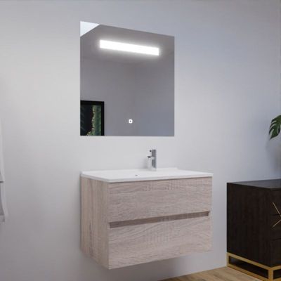 Meuble salle de bain 80 cm ROSALY avec plan vasque et miroir Elégance ht80- Bois- Plan vasque en Résine