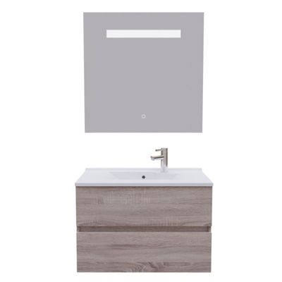 Meuble salle de bain 80 cm ROSALY avec plan vasque et miroir Elégance ht80- Bois- Plan vasque en Résine