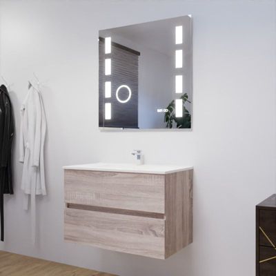 Meuble salle de bain 80 cm ROSALY avec plan vasque et miroir Excellence- Bois- Plan vasque en Céramique