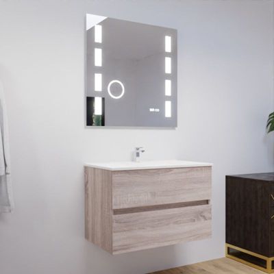 Meuble salle de bain 80 cm ROSALY avec plan vasque et miroir Excellence- Bois- Plan vasque en Céramique