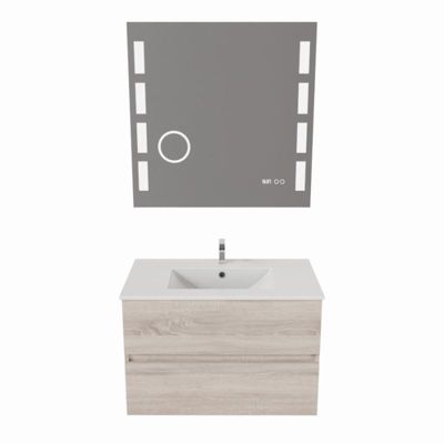 Meuble salle de bain 80 cm ROSALY avec plan vasque et miroir Excellence- Bois- Plan vasque en Céramique