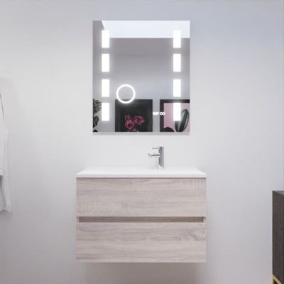 Meuble salle de bain 80 cm ROSALY avec plan vasque et miroir Excellence- Bois- Plan vasque en Résine