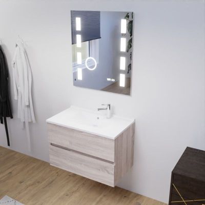 Meuble salle de bain 80 cm ROSALY avec plan vasque et miroir Excellence- Bois- Plan vasque en Résine