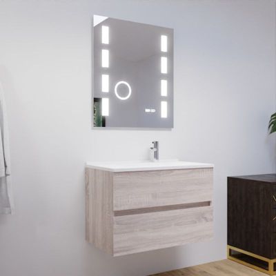 Meuble salle de bain 80 cm ROSALY avec plan vasque et miroir Excellence- Bois- Plan vasque en Résine