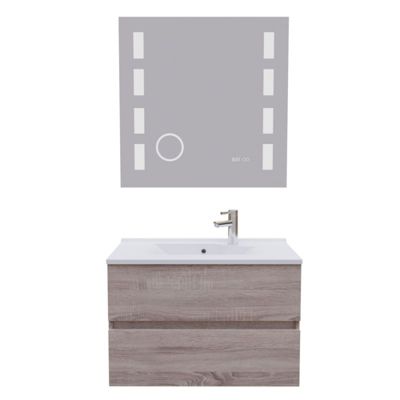Meuble salle de bain 80 cm ROSALY avec plan vasque et miroir Excellence- Bois- Plan vasque en Résine