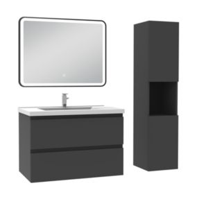 Meuble salle de Bain 80cm avec colonne + miroir 3 couleurs Anthracite