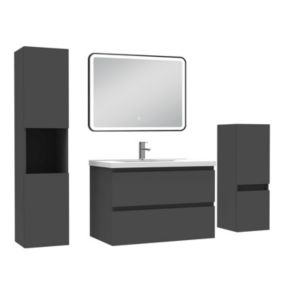 Meuble salle de Bain 80cm avec colonne + miroir mural lumineux 3 couleurs Anthracite