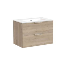 Meuble salle de bain 80cm avec rangement chêne blanc IKY + vsqe kosmik