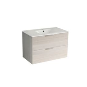 Meuble salle de bain 90cm avec rangement chêne blanc IOGA + vasque Ceram