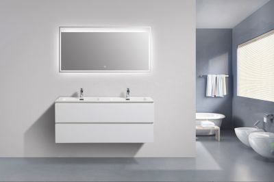 Meuble salle de bain Alice 1200 blanc mat, Avec miroir LED 2073, Brillant, 120x48x50cm