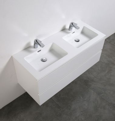 Meuble salle de bain Alice 1200 blanc mat, Avec miroir LED 2073, Brillant, 120x48x50cm