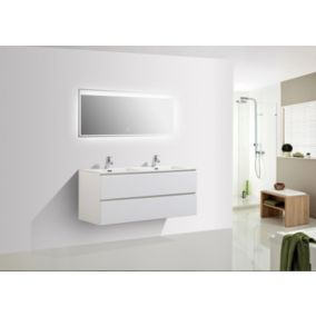 Meuble salle de bain Alice 1200 blanc mat, Avec miroir LED 2073, Mat, 120x48x50cm