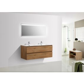 Meuble salle de bain Alice 1200 couleur chêne, Avec miroir LED 2137, Mat, 120x48x50cm