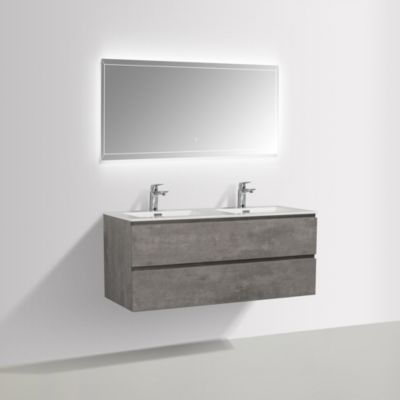 Meuble salle de bain Alice 1200 - gris effet béton - Avec miroir LED 2137, Brillant