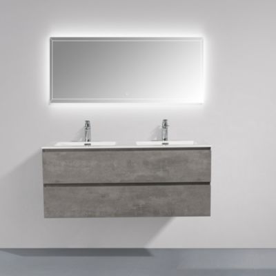 Meuble salle de bain Alice 1200 - gris effet béton - Avec miroir LED 2137, Brillant