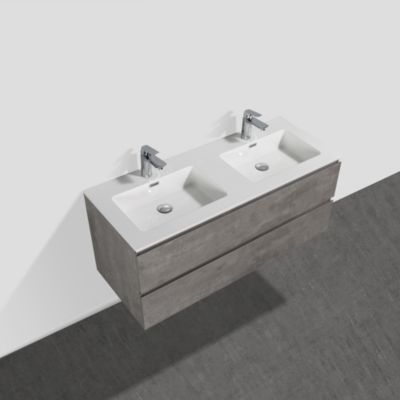Meuble salle de bain Alice 1200 - gris effet béton - Avec miroir LED 2137, Brillant
