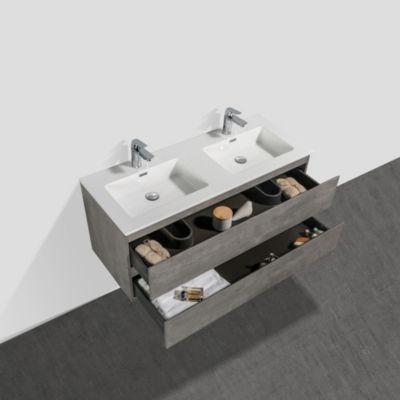 Meuble salle de bain Alice 1200 - gris effet béton - Avec miroir LED 2137, Brillant