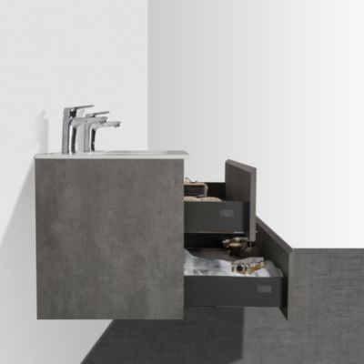 Meuble salle de bain Alice 1200 - gris effet béton - Avec miroir LED 2137, Brillant