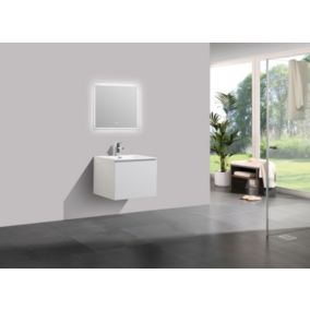 Meuble salle de bain Alice 600 blanc haute brillance, Avec miroir LED 2137, 60x45x48cm