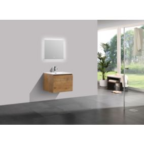 Meuble salle de bain Alice 600 couleur chêne, Avec miroir LED 2137, 60x45x48cm