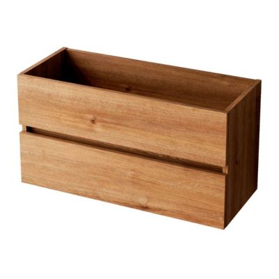 Meuble Salle de Bain ANCONA 101 cm x H54 x P45 cm, Plan Vasque Solide Surface, 2 Tiroirs, Chêne Naturel