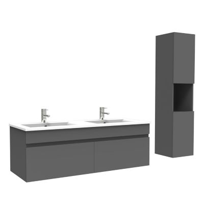 Meuble Salle de Bain avec colonne et vasque ceramique 120cm Anthracite
