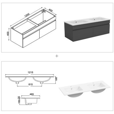 Meuble Salle de Bain avec colonne et vasque ceramique 120cm Anthracite