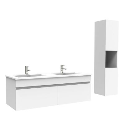 Meuble Salle de Bain avec colonne et vasque ceramique 120cm Blanc
