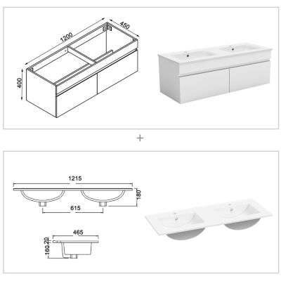 Meuble Salle de Bain avec colonne et vasque ceramique 120cm Blanc