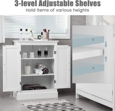 Meuble Salle de Bain avec Portes étagères Armoire de Rangement avec Dispositif AntiBasculement blanc
