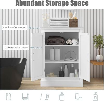 Meuble Salle de Bain avec Portes étagères Armoire de Rangement avec Dispositif AntiBasculement blanc