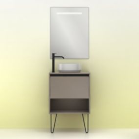 Meuble salle de bain avec vasque posée YOKO TOP  fumé sablé 60 cm Gris  Miroir inclus