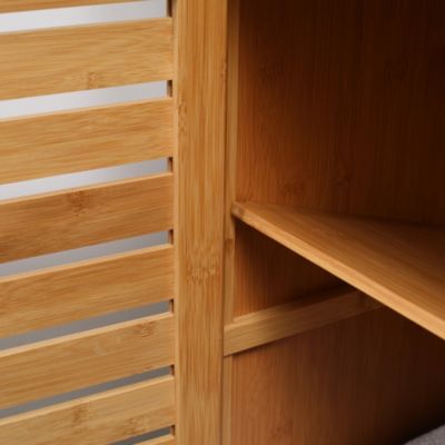 Meuble salle de bain bois bambou 2 portes 3 étagères dim. 60 x 30 x 120 cm naturel