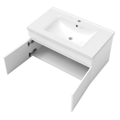 Meuble Salle de bain Bois clair 80cm de largeur en MDF à suspendre simple vasque SANILAND