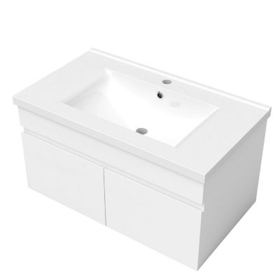 Meuble Salle de bain Bois clair 80cm de largeur en MDF à suspendre simple vasque SANILAND
