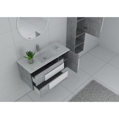 Meuble salle de bain CASTELLO 1000 Béton et blanc