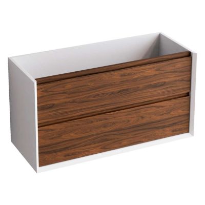 Meuble Salle de Bain COOL 60cm, Plan Vasque Grès Cérame, 2 Tiroirs, Laqué Blanc Mat/Noyer, H 54cm x P 45cm