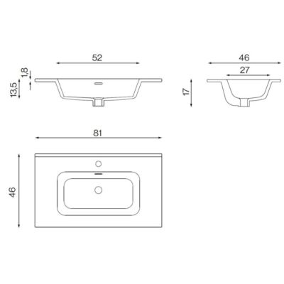 Meuble Salle de Bain COOL 80cm, Plan Vasque Céramique, 2 Tiroirs, Finition Chêne Naturel, H 54cm x P 45cm