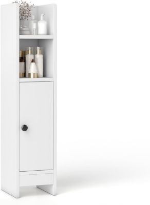 Meuble Salle de Bain d'Angle, 20 x 18 x 80 CM, avec Étagère Amovible et Réglable , Kit Anti-Basculement et Bavettes Anti-Chute