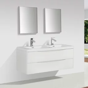 Meuble salle de bain design double vasque PIACENZA largeur 120 cm blanc laqué