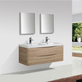 Meuble salle de bain design double vasque PIACENZA largeur 120 cm chêne clair
