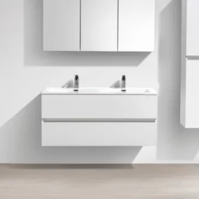 Meuble salle de bain design double vasque SIENA largeur 120 cm blanc laqué